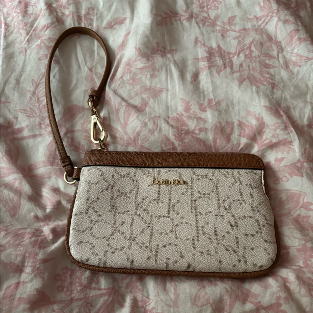 Calvin Klein Tan and Cream Logo Wristlet